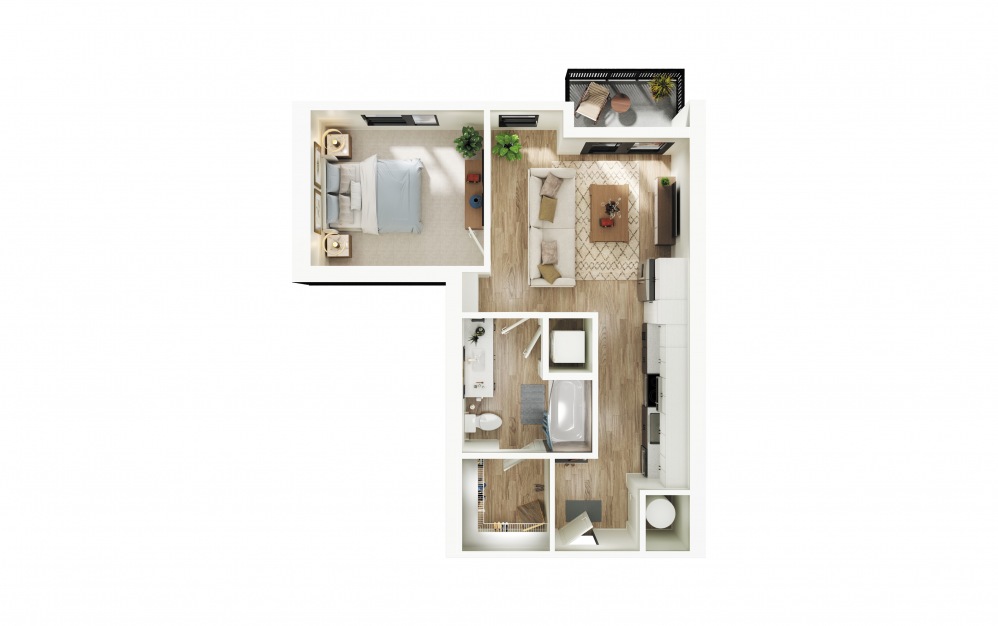 A1 - 1 bedroom floorplan layout with 1 bath and 627 square feet.