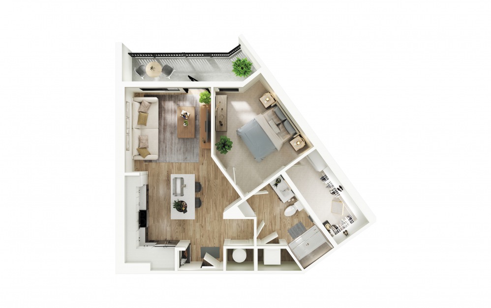 A5 - 1 bedroom floorplan layout with 1 bath and 727 square feet.