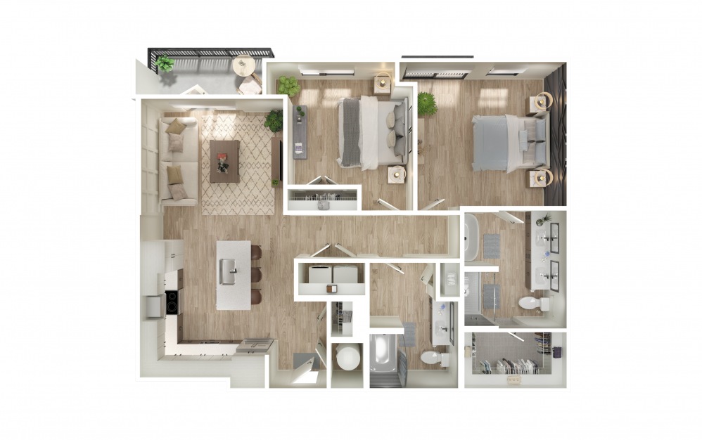 B7-P - 2 bedroom floorplan layout with 2 baths and 1224 square feet.