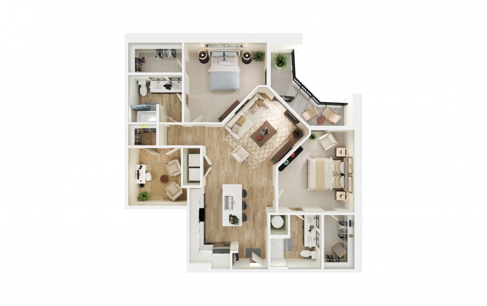 B8 - 2 bedroom floorplan layout with 2 baths and 1340 square feet.