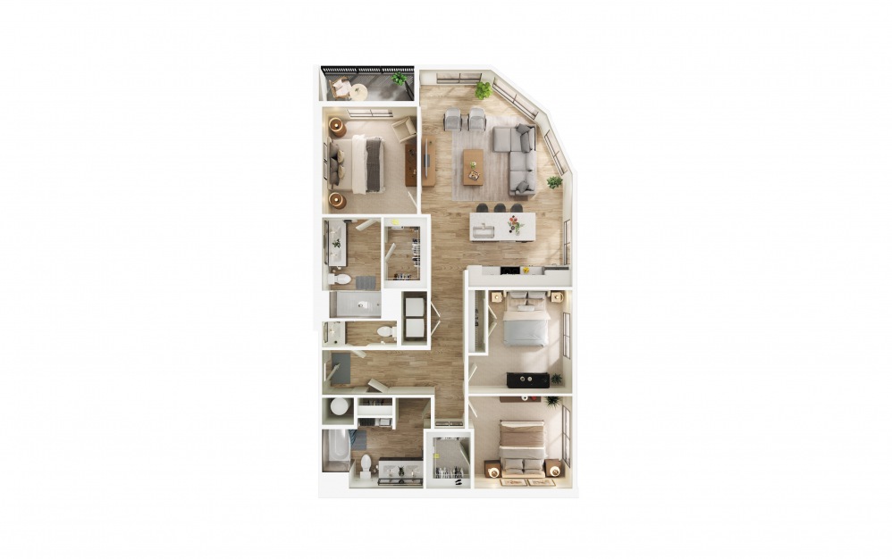 C1 - 3 bedroom floorplan layout with 2.5 baths and 1415 square feet.
