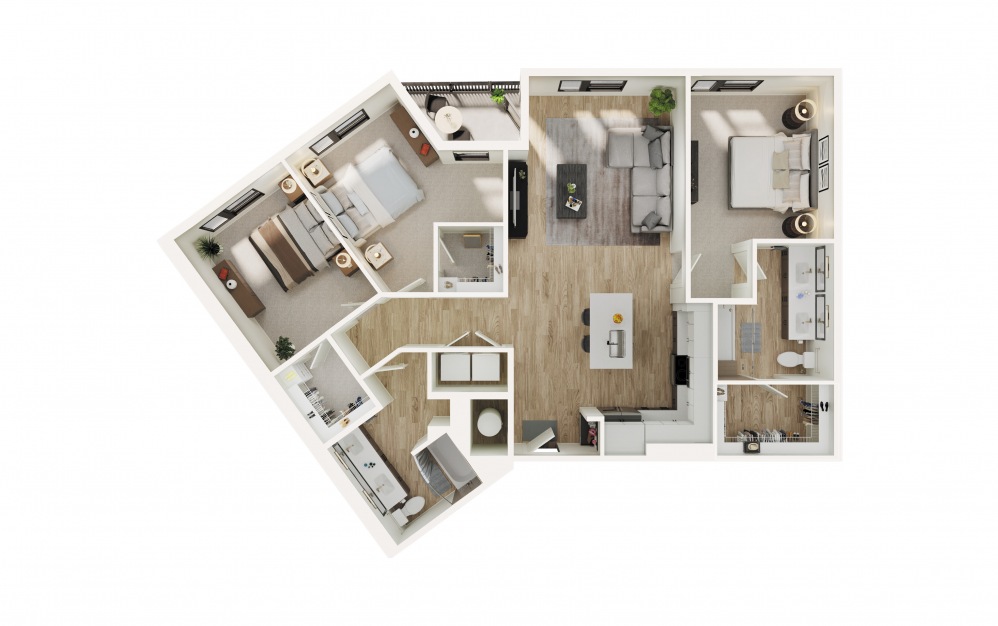 C2 - 3 bedroom floorplan layout with 2 baths and 1435 square feet.