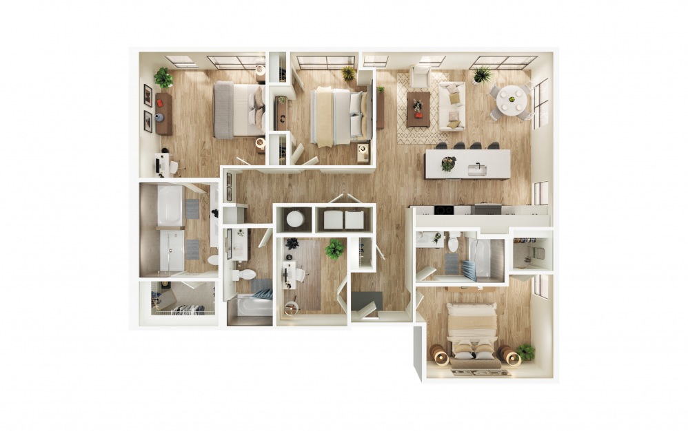 C3-P - 3 bedroom floorplan layout with 3 baths and 1662 square feet.