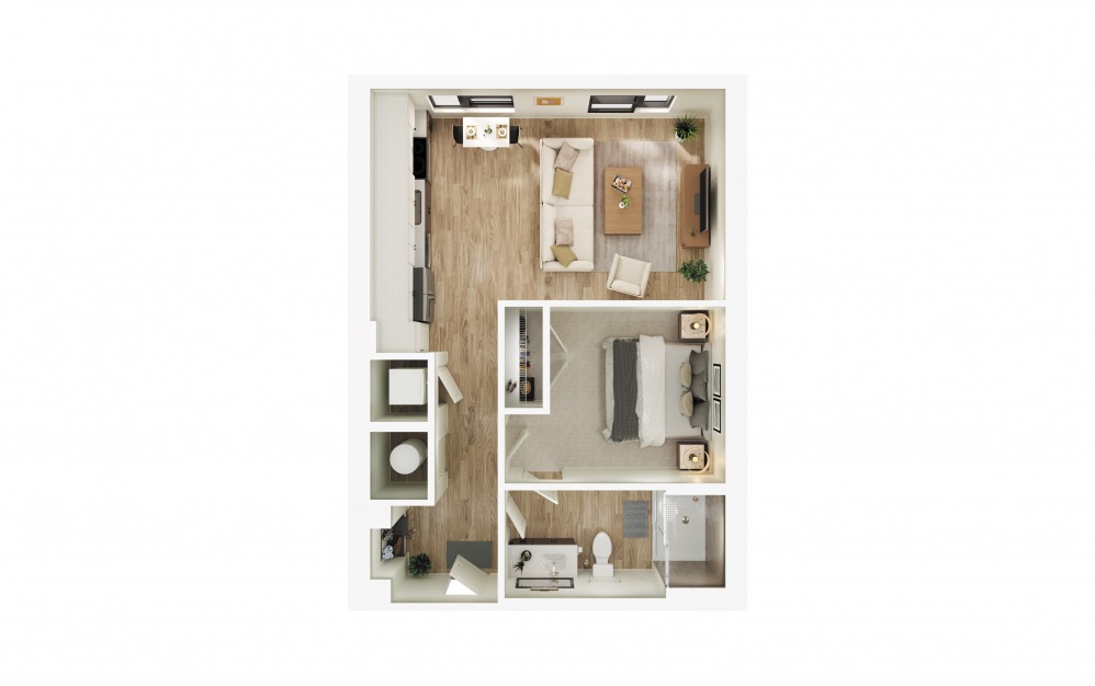 S4 - Studio floorplan layout with 1 bath and 567 square feet.