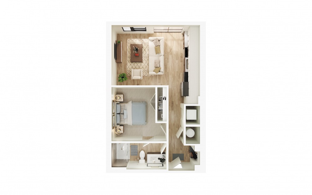 S5 - Studio floorplan layout with 1 bath and 620 square feet.
